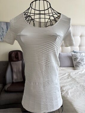 Tees by Tina White Short-Sleeve Textured Scoop Neck Top